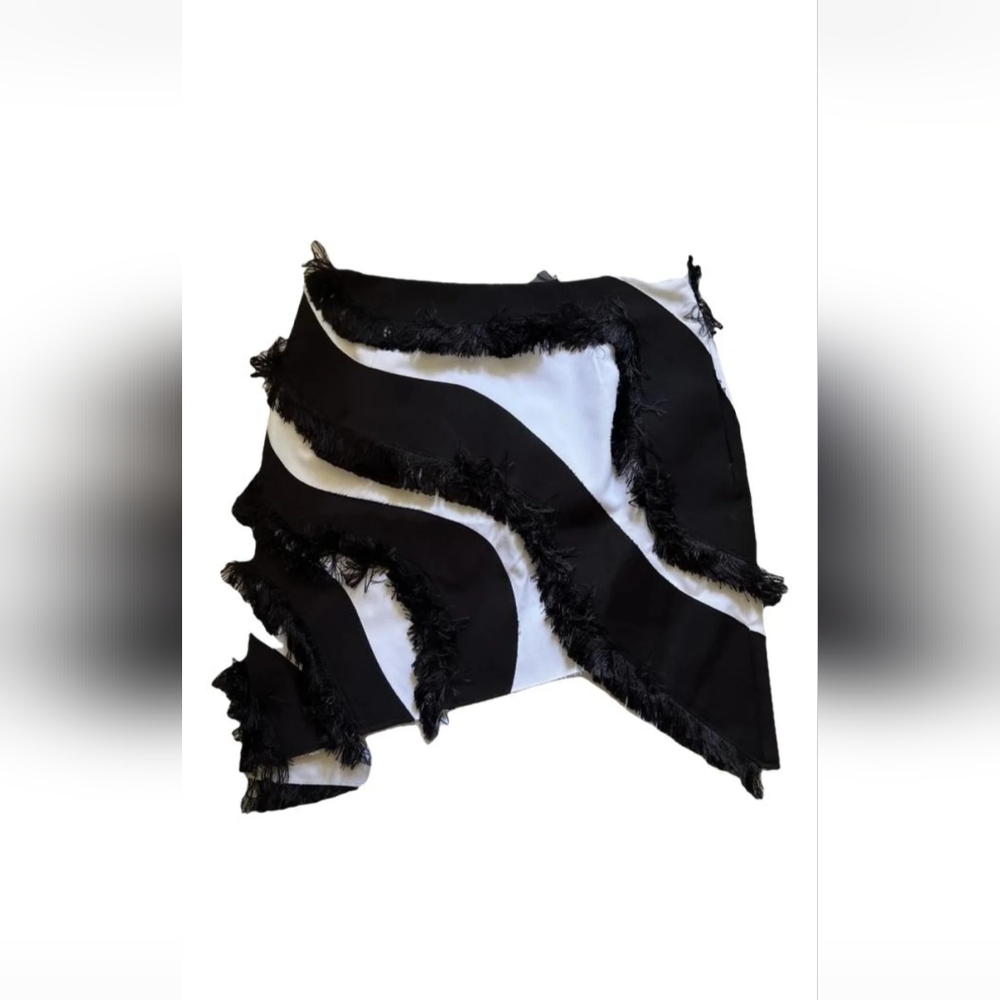 NWT Just Cavalli White & Black Zebra Print Skirt with Fringe